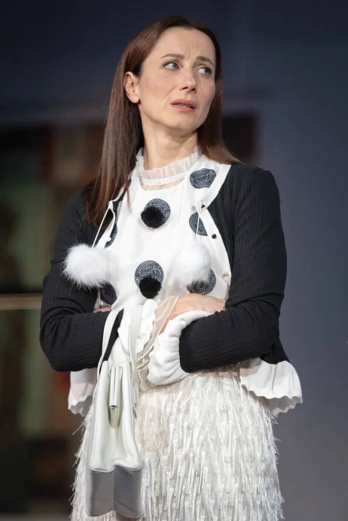 Balla Eszter Fay szerepében Woody Allen Tiszta őrület című színművének próbáján a budapesti Centrál Színházban 2025. november 5-én – Fotó: Hatházi Tamás / MTI