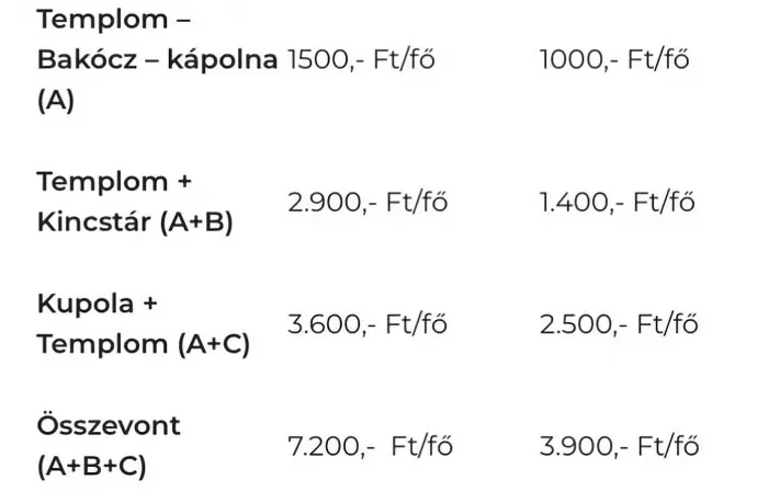 A korábban olvasható tájékoztatás a normál és kedvezményes jegyárakról a bazilika honlapján – Forrás: Bazilika-esztergom.hu