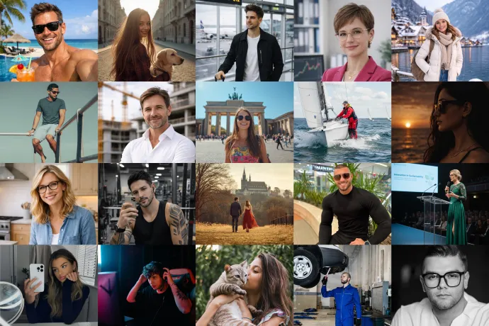 Az autószerelő, a macskás lány, a gyúrós srác, az influenszer, az okostojás, a világutazó – mind mesterséges intelligenciával generált kamuprofilkép – Forrás: Facebook