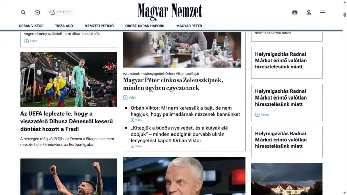 A címlap jobb oldalán sorakoznak a helyreigazítások – Fotó: Képernyőkép a Magyar Nemzet címlapjáról