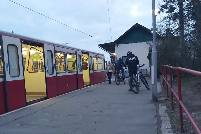 Downhill kerékpárosok a fogaskerekű Széchenyi-hegy megállójában – Fotó: Gálhidy László / WWF