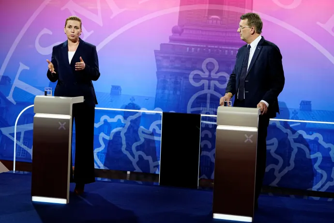 Mette Frederiksen és Troels Lund Poulsen televíziós vitája 2026. március 8-án – Fotó: Mads Claus Rasmussen / Ritzau Scanpix / Reuters