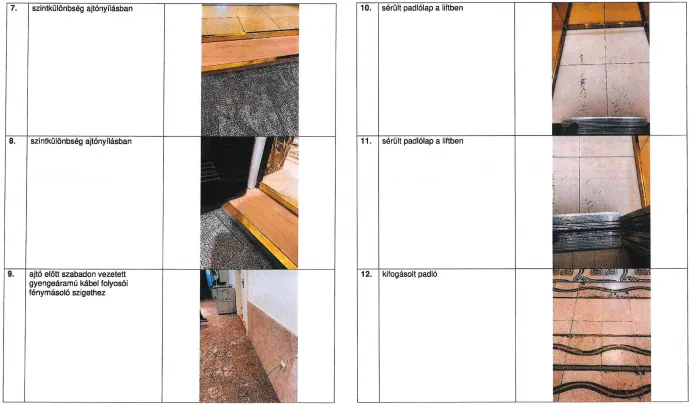 Részletek a fényképes hibalistából