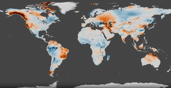 A rozsdabarna területeken csökkent, a kék területeken nőtt a talajvízszint – Forrás: NASA Grace