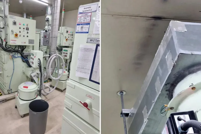 Az elszívó gépterem és az egyik belső felületen átütő elszíneződés – Fotó: Olvasói fotó / Telex