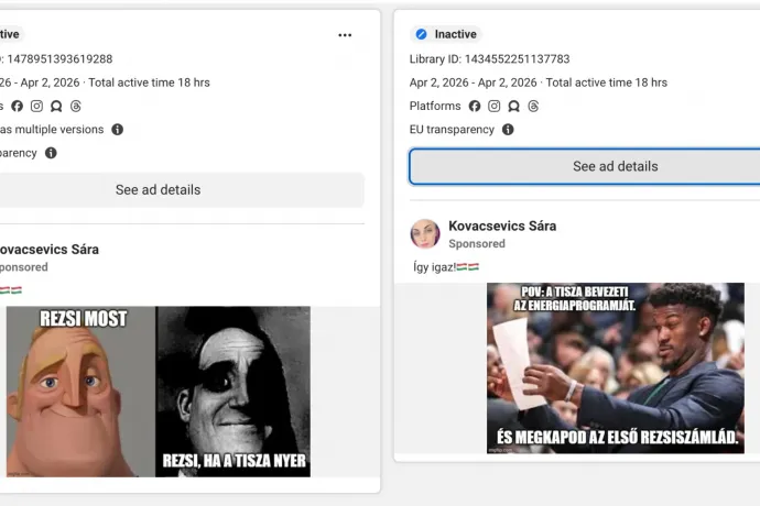 Újra elindultak a kamuprofilokról indított, fideszes üzeneteket sulykoló Facebook-hirdetések