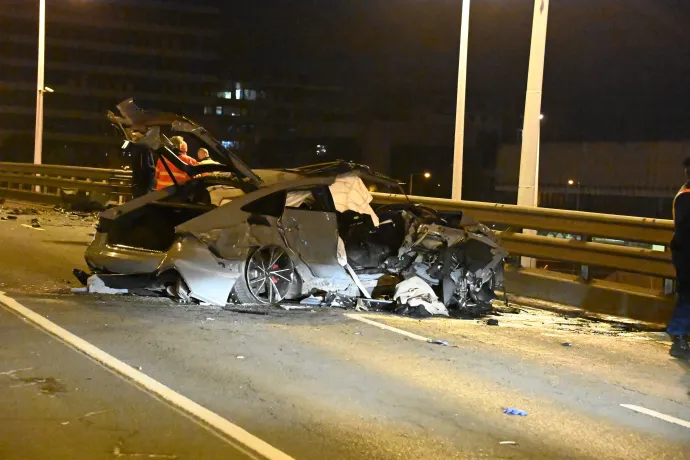 A balesetben érintett Audi RS7 – Fotó: Mihádák Zoltán / MTI