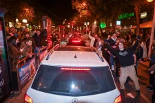 People celebrate in streets of Budapest after Tisza’s landslide victory