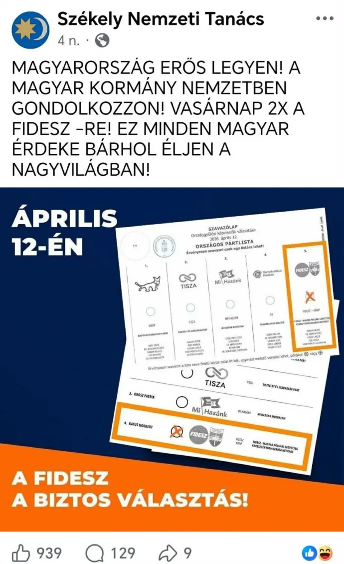 Képernyőmentés a Székely Nemzeti Tanács Facebook oldaláról