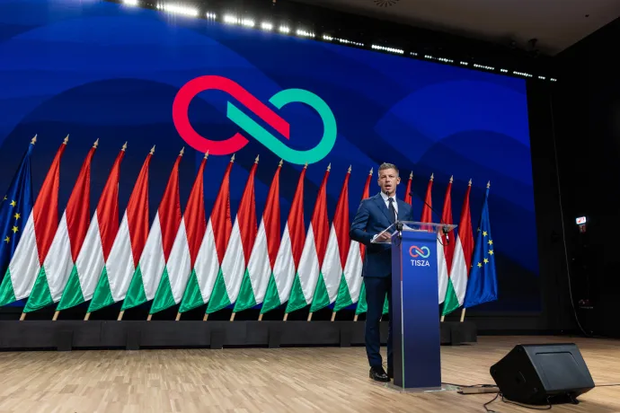 Magyar Péter nemzetközi sajtótájékoztatót tart az országgyűlési választás után a Hungexpo Kongresszusi Központban, 2026. április 13-án – Fotó: Bődey János / Telex