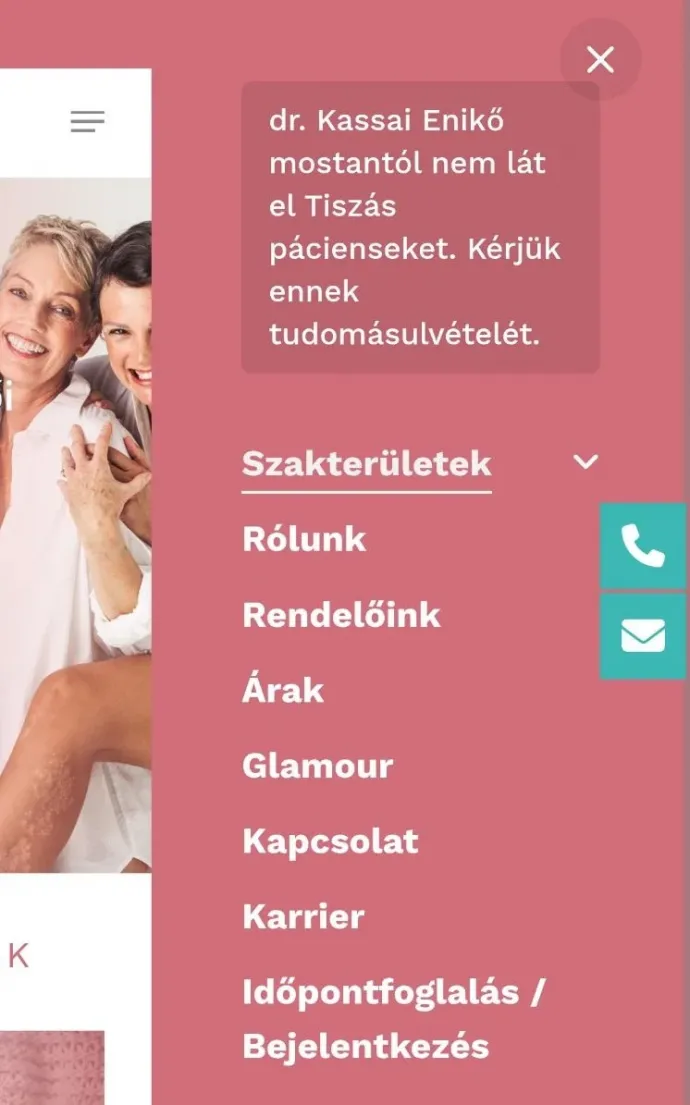A Femcare Miniklinika weboldala április 17-én 18:53-kor – Forrás: Femcare Miniklinika