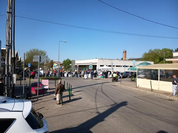 Hosszú sor áll Szabó Alexandra pultja előtt – Fotó: olvasónktól