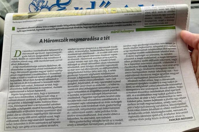 Egy korszak vége: lemondott a Háromszék főszerkesztője, a lap a túlélésért küzd