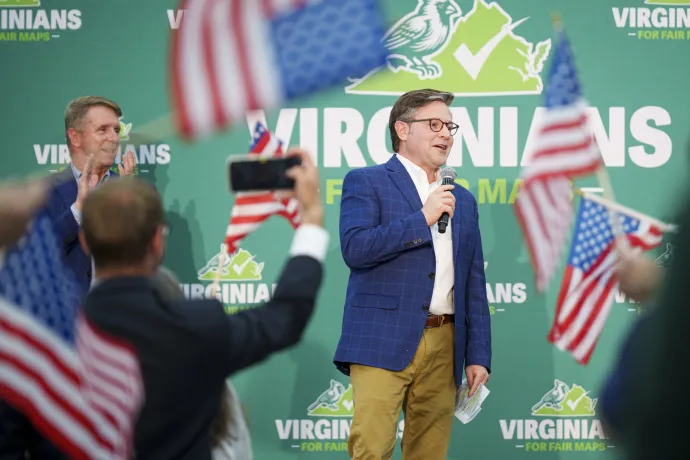 Mike Johnson, a képviselőház republikánus elnöke beszédet mond a Virginians for Fair Maps összejövetelén Bridgewaterben 2026. április 11-én – Fotó: Bill Clark / CQ Roll Call / Getty Images