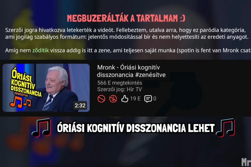 Valakit nagyon zavarhatott a Gajdics Ottóból készült MI-sláger, ezért felnyomta a YouTube-nál szerzői jogokra hivatkozva