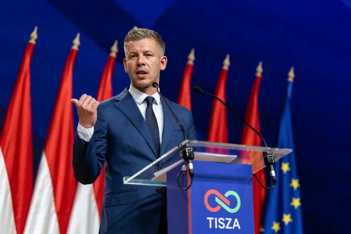 Magyar Péter nemzetközi sajtótájékoztatót tart az országgyűlési választásokat követően a Hungexpo Kongresszusi Központban 2026. április 13-án – Fotó: Bődey János / Telex