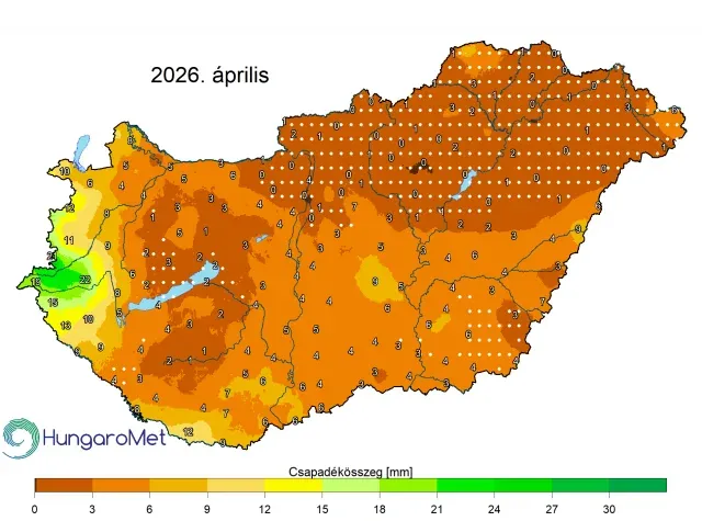 Április havi csapadékösszegek – Forrás: HungaroMet