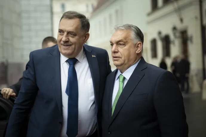 Orbán Viktor miniszterelnök fogadja Milorad Dodikot, a boszniai Szerb Köztársaság korábbi elnökét, a Független Szociáldemokraták Szövetsége párt elnökét a Karmelita kolostorban 2025. november 26-án – Fotó: Fischer Zoltán / Miniszterelnöki Kommunikációs Főosztály / MTI