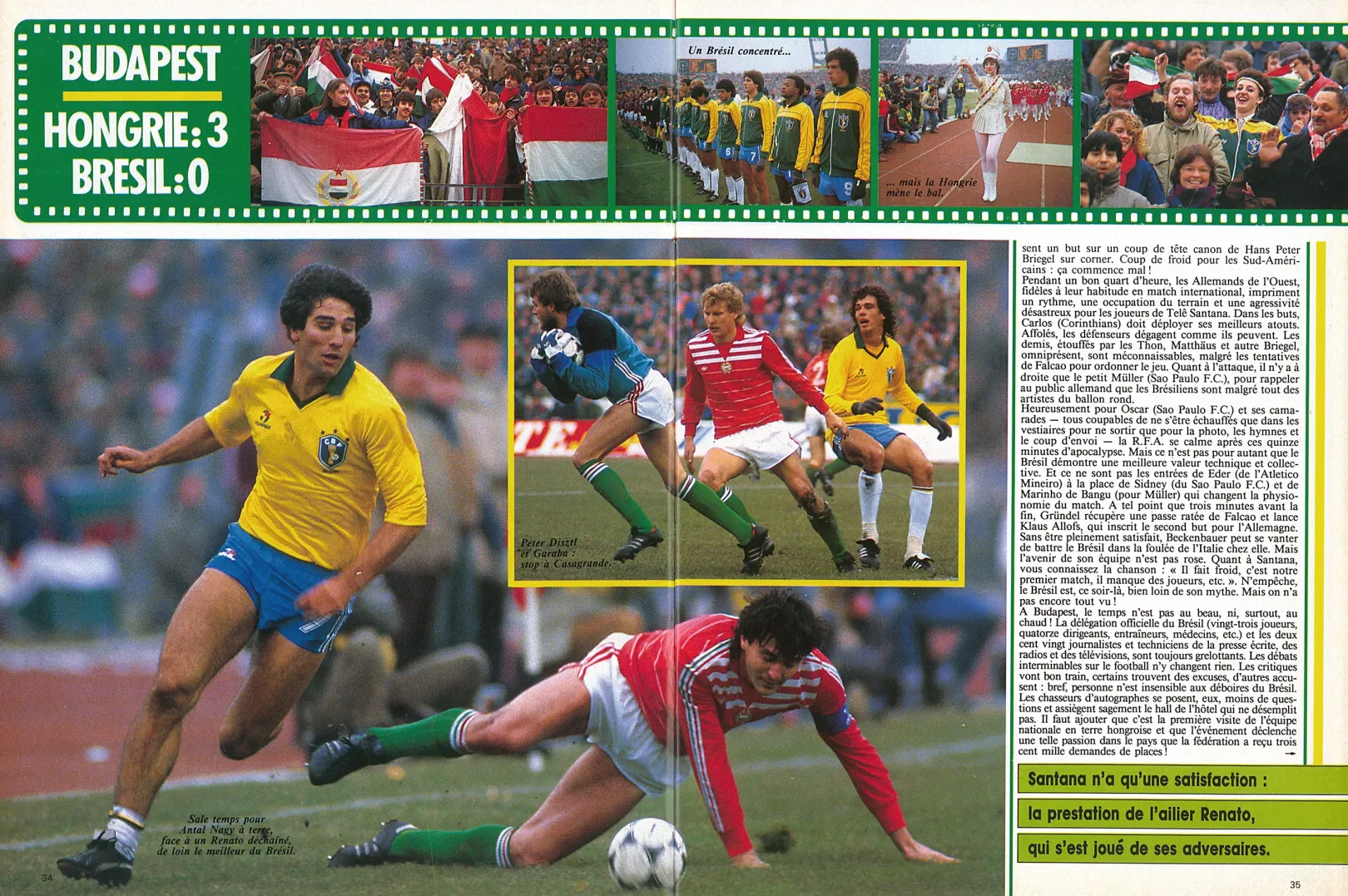 Az 1986. március 16-i magyar–brazil felkészülési mérkőzésről szóló cikk a francia Onze magazinban – Forrás: Fábián Titusz gyűjteménye