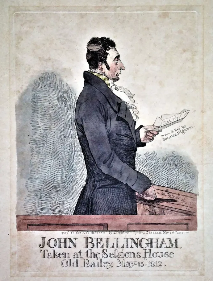 John Bellingham a bíróságon egy korabeli illusztráción – Fotó: Universal History Archive / Universal Images Group – Getty Images