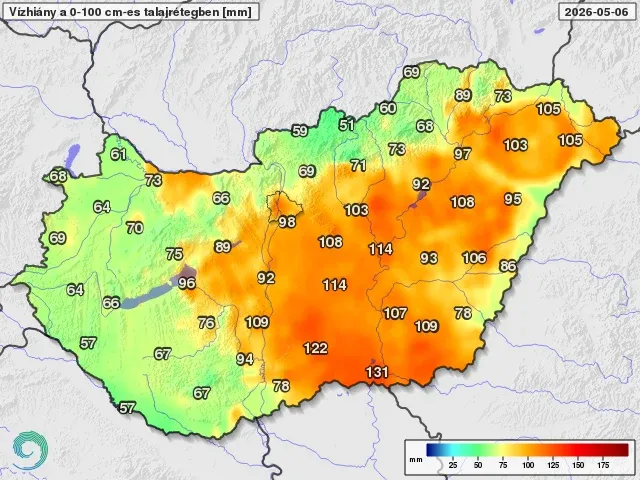 Vízhiány a talaj felső egyméteres rétegében a májusi csapadék előtt és után – Forrás: HungaroMet