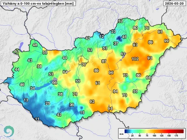 Vízhiány a talaj felső egyméteres rétegében a májusi csapadék előtt és után – Forrás: HungaroMet