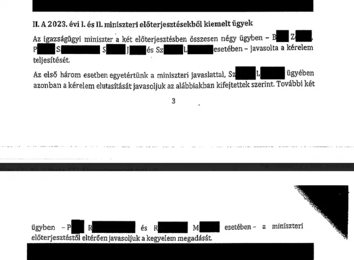 A felterjesztés azon pontjai, amelyeken a Sándor-palota jogi csapata eltért az igazságügyi miniszter ajánlásaitól – Forrás: Sándor-palota