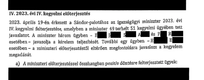 A felterjesztés azon pontjai, amelyeken a Sándor-palota jogi csapata eltért az igazságügyi miniszter ajánlásaitól – Forrás: Sándor-palota