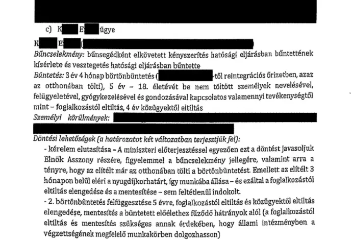 A felterjesztés K. Endrére vonatkozó része – Forrás: Sándor-palota