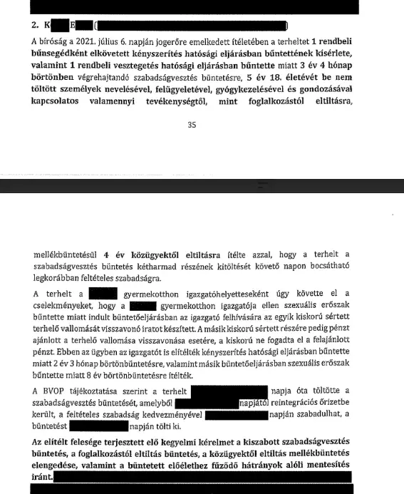 Az összefoglaló melléklet K. Endrére vonatkozó része – Forrás: Sándor-palota