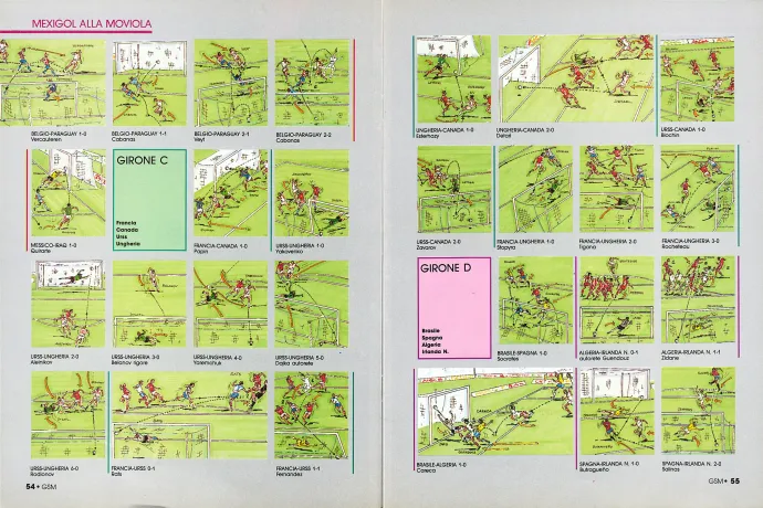 A Guerin Sportivo olasz magazin a világbajnokság összes gólját lerajzolta, utólag csak így lehetett felidézni a találatokat a YouTube előtti korszakban – Forrás: Fábián Titusz gyűjteménye