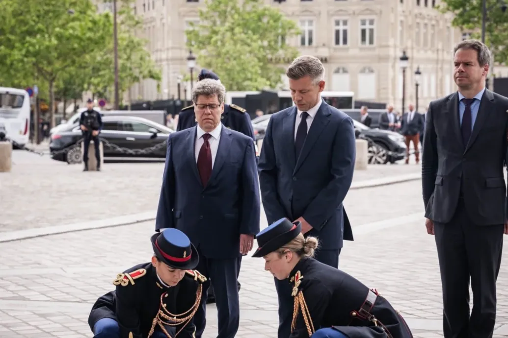 Magyar Péter Párizsban koszorúzott, délután Emmanuel Macronnal találkozik
