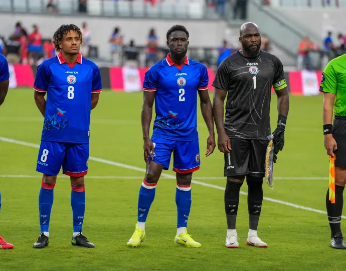 A haiti válogatott játékosai a Peru elleni mérkőzés előtt 2026. június 5-én, Miami-ban – Fotó: Jeff Romance / Imagn Images / Reuters