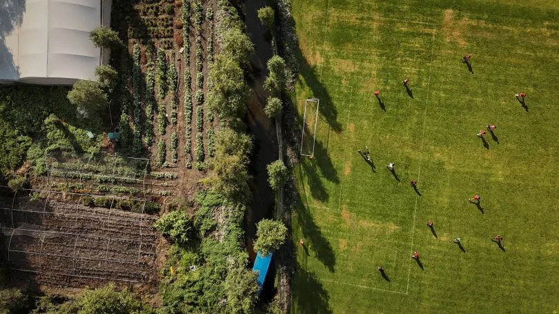Focipálya egy lakónegyedben Monterreyben, pálya a mexikóvárosi Avioneta Parkban, focimeccs veteményesek és fóliasátrak mellett Xochimilcóban, sportpályák egy Costco áruház tetején Mexikóvárosban – Fotó: Raquel Cunha / Reuters