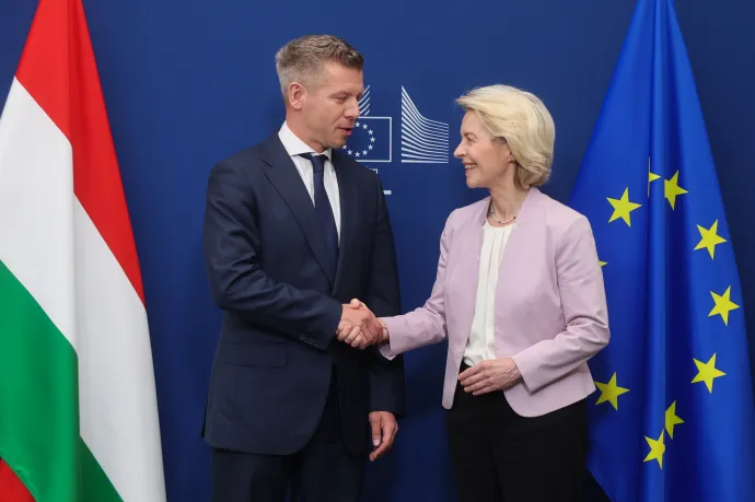 Ursula von der Leyen, az Európai Bizottság elnöke Magyar Péter miniszterelnököt fogadta a bizottság brüsszeli székházában 2026. május 29-én – Fotó: Olivier Hoslet / EPA / MTI