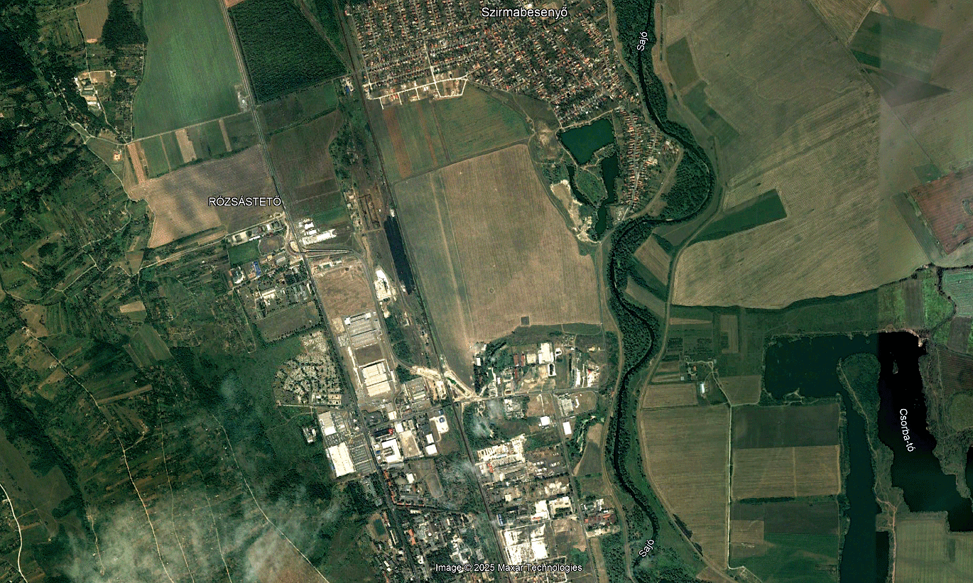Műholdképeken a Miskolc északi részén épült ipari park 2007-től 2025-ig – Forrás: Magyar Talajtani Társaság