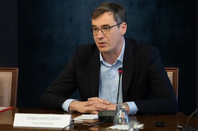 Karácsony Gergely főpolgármester és Hadja Lahbib humanitárius segítségnyújtásért és válságkezelésért felelős uniós biztos a Pride felvonulást megelőzően tartott kétoldalú találkozójukat követően tartott sajtótájékoztatón a Városháza konferenciatermében 2026. június 27-én – Fotó: Kocsis Zoltán / MTI