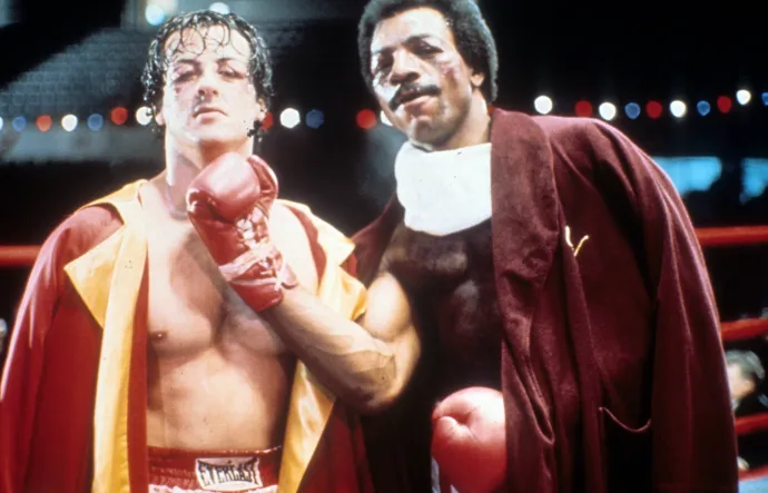Sylvester Stallone és Carl Weathers a Rocky forgatásán, 1976-ban – Fotó: United Artists / Getty Images