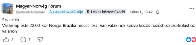 Szervezkedés közös meccsnézésre a norvégiai magyarok Facebook-csoportjában is – Fotó: Facebook