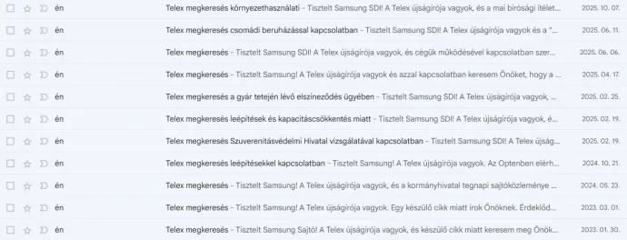 A Samsungnak címzett levelek a kimenő mappában – Forrás: Saját kép