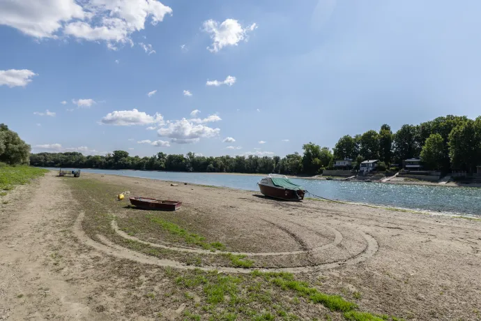 Partszakasz a rekordalacsony vízállás idején a Dunán a Lupa-szigetnél 2026. július 28-án – Fotó: Bődey János / Telex