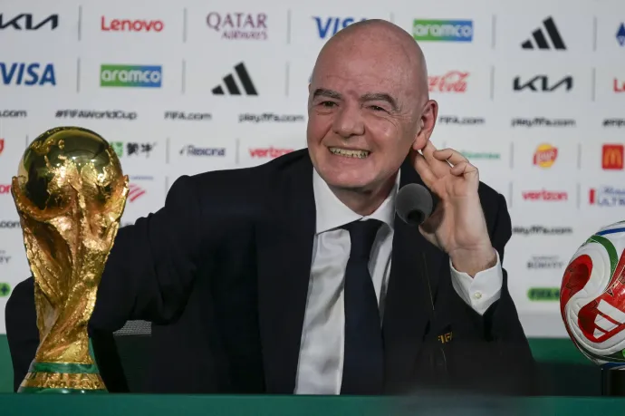 Gianni Infantino FIFA-elnök a 2026-os futball-világbajnokság alatt tartott sajtótájékoztatón 2026. július 10-én, Mexikóvárosban – Fotó: Alfredo Estrella / AFP