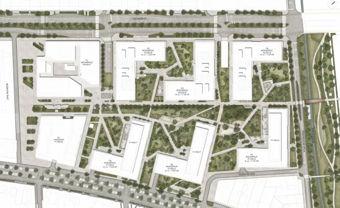 A 2023-as beépítési terv a lakófunkcióról irodafunkcióra történő változtatásokkal – Forrás: Zugló Városközpont Kft.