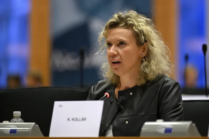 Kollár Kinga, a Tisza Párt EP-képviselője felszólal az Európai Parlament Gazdasági és Monetáris Bizottságának (ECON) brüsszeli ülésén, 2024. november 18-án – Fotó: Purger Tamás / MTI