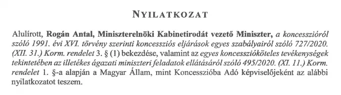 Rogán Antal MKIF-nek tett nyilatkozata – Forrás: Közlekedési és Beruházási Minisztérium