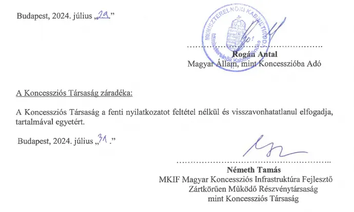 Rogán Antal MKIF-nek tett nyilatkozata – Forrás: Közlekedési és Beruházási Minisztérium