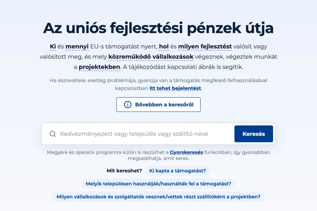 Kereshető adatbázist csinált a kormány az EU-s támogatásokról