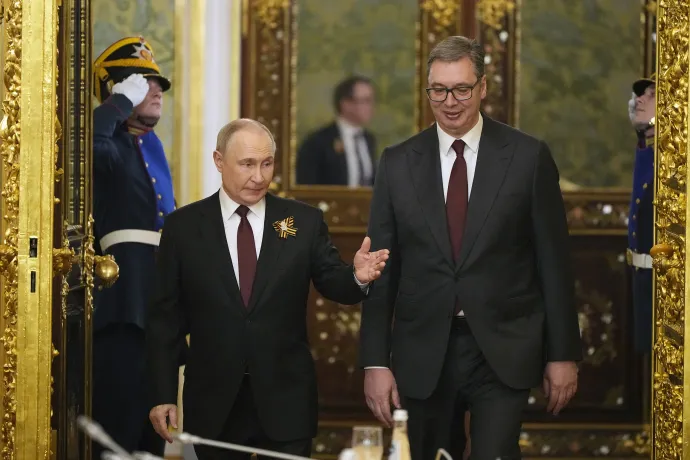 Vlagyimir Putyin találkozik Aleksandar Vučić szerb elnökkel, a Kremlben, 2025. május 9-én – Fotó: Alexander Zemlianichenko / AFP
