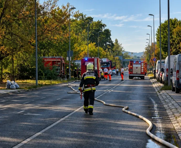 Az oltást végző tűzoltók a helyszínen – Forrás: Olvasói fotó