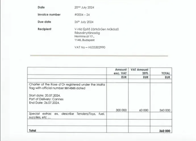 The document about the rental of the Rose d’Or.